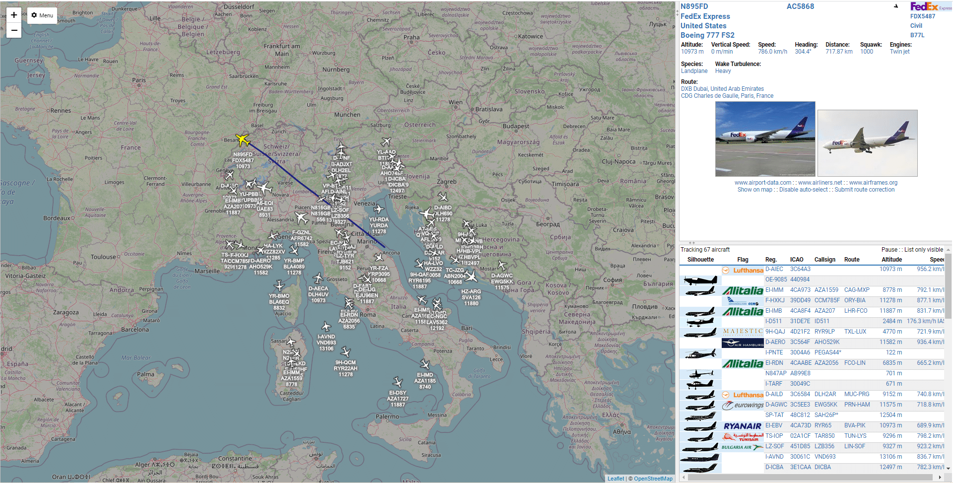 Virtual Radar Server (VRS) mappa di flight-tracking in tempo reale