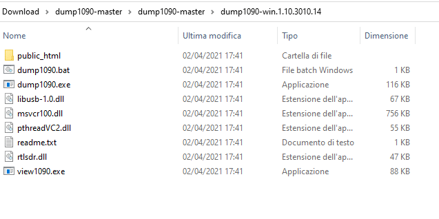 L'eseguibile di dump1090 per windows (dump1090.bat)