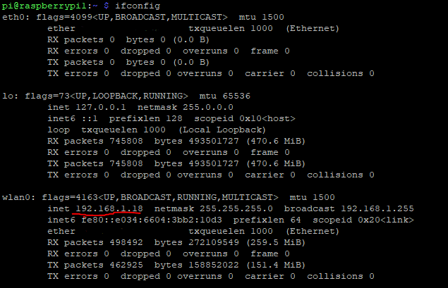 comando ifconfig su raspberry debian raspbian