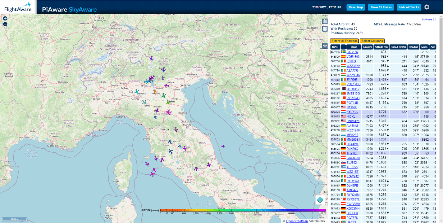 interfaccia web di dump1090-fa (skyaware)